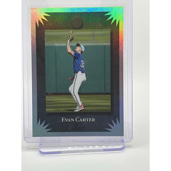 2025 Panini Donruss Evan Carter Elite Series Silver Refractor 65/199 SP Rangers - Picture 1 of 2